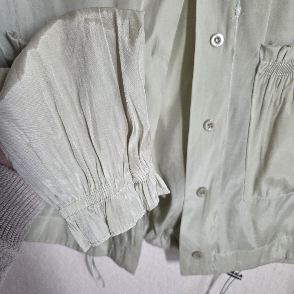Cropped Sage Green Utility Blouse Drawstring Cinch Hem Shacket Size Medium - Picture 7 of 11